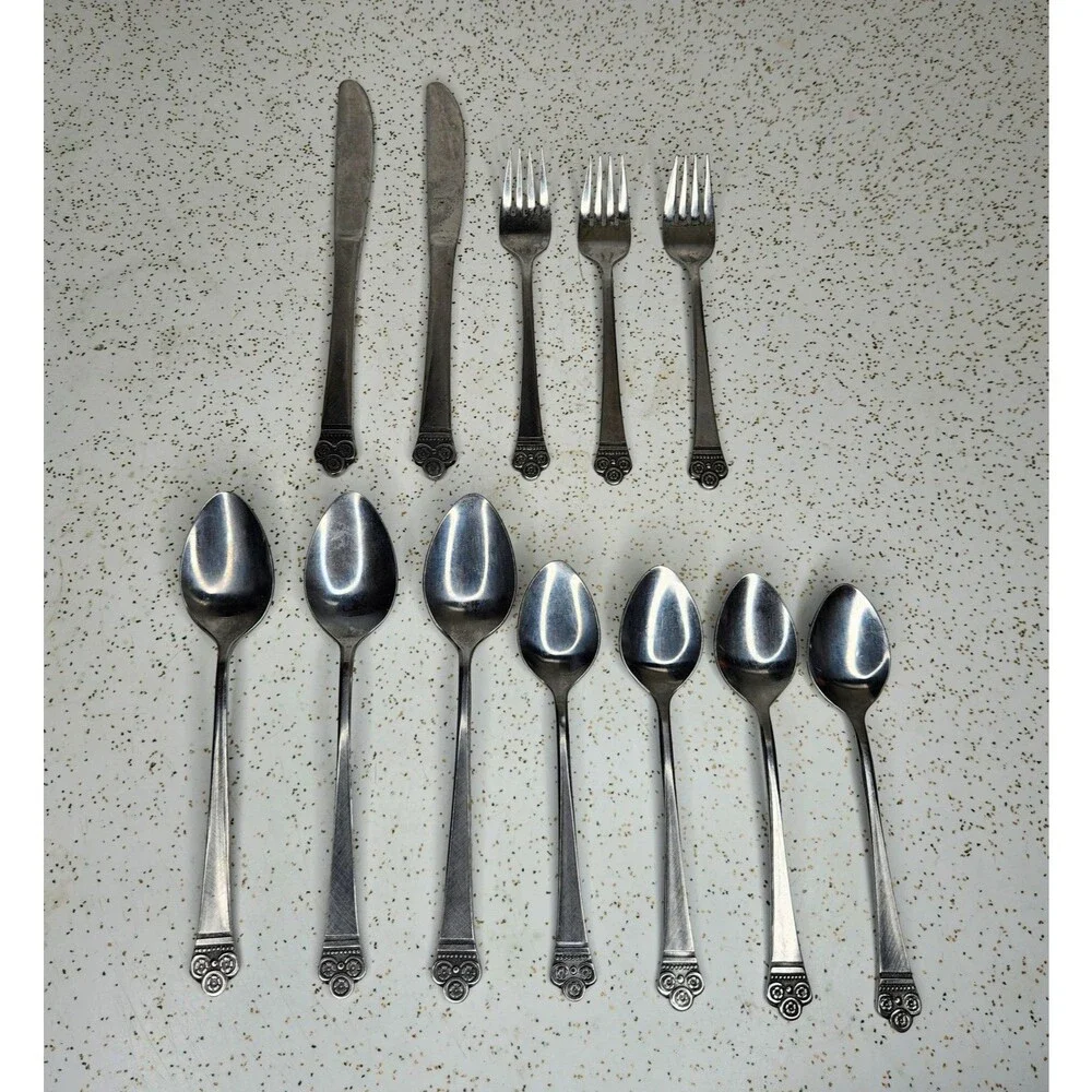 Vtg MCM National COSTA MESA Stainless Flatware JAPAN Spoons Forks Knives 12 Pcs